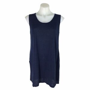Pure Jill Layering Knit Side Slit Linen Tank Top Womens Blue Size Small